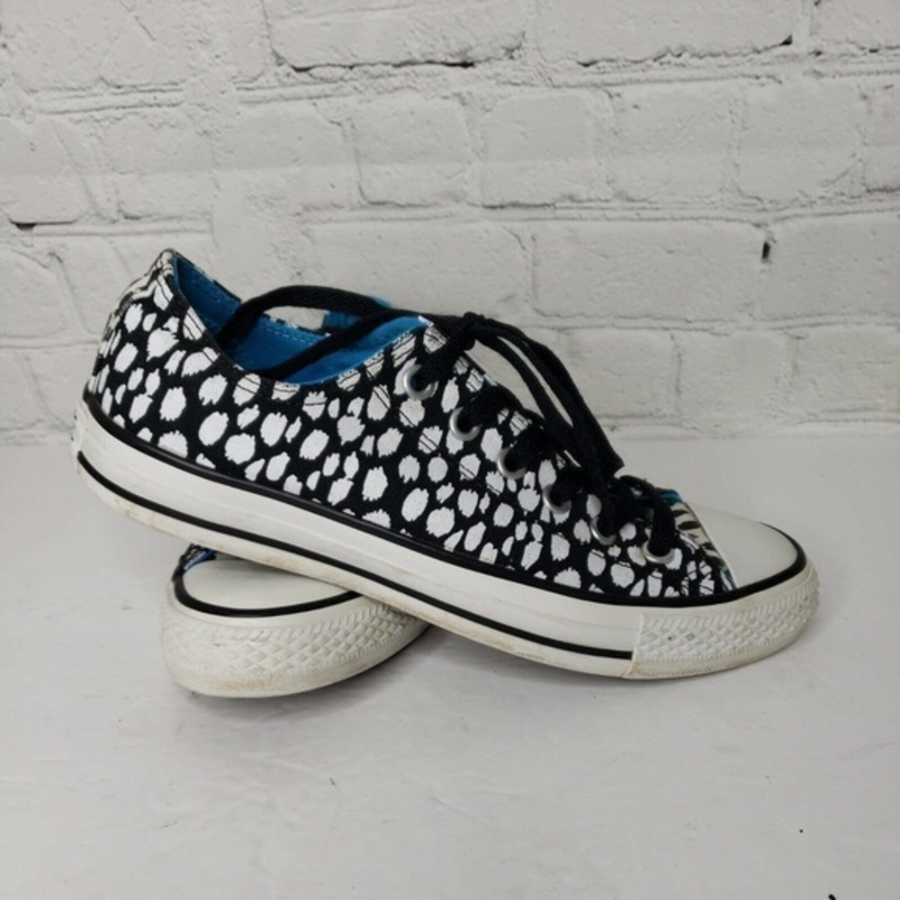 CT Converse All-Star OX Animal Print Women 8/Men 6, Black/White/Blue Low Leopard